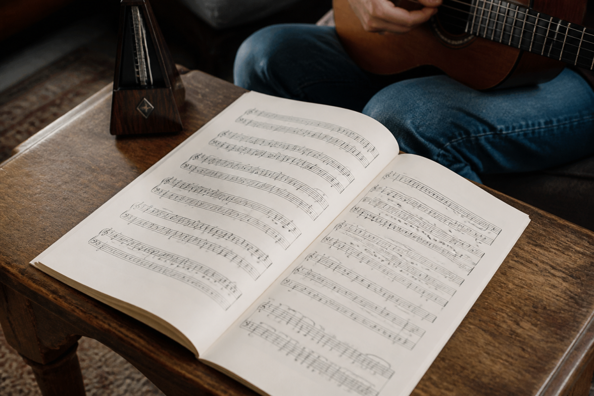 Partitions musicales avec exercices progressifs et notations théoriques